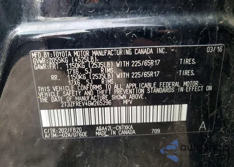 2016 Toyota Rav4 Le z USA, uszkodzony, nr VIN 2T3ZFREV4GW265296